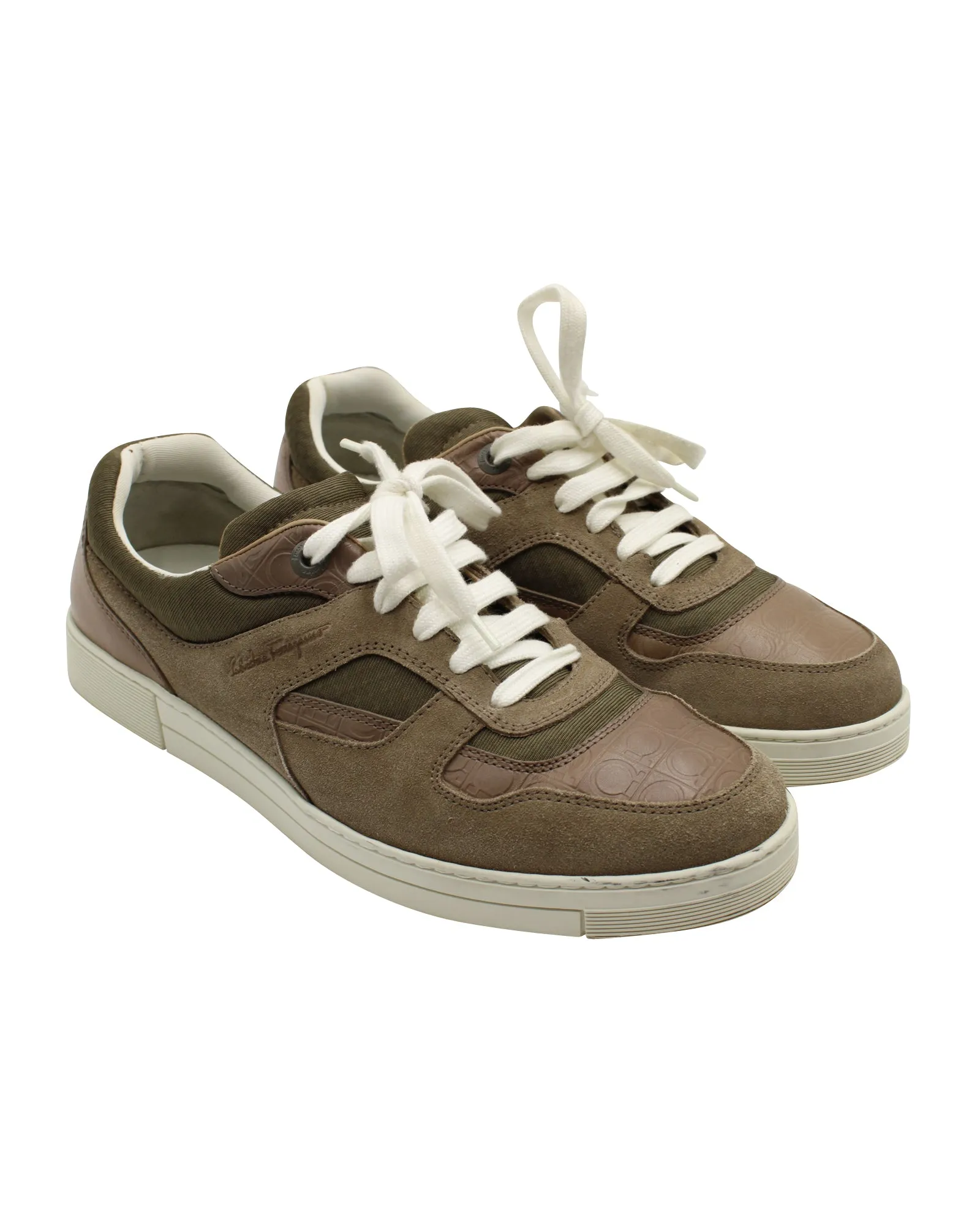 Salvatore Ferragamo Two-Toned Sneakers in Brown Suede