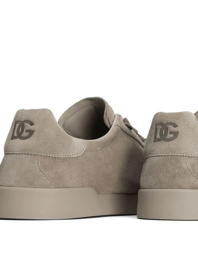 Suede Finish Low-Top Sneakers With Perforated Detailing