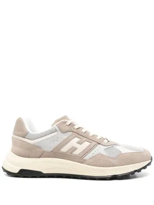 Textured Beige Sneakers With Suede And Mesh Combination