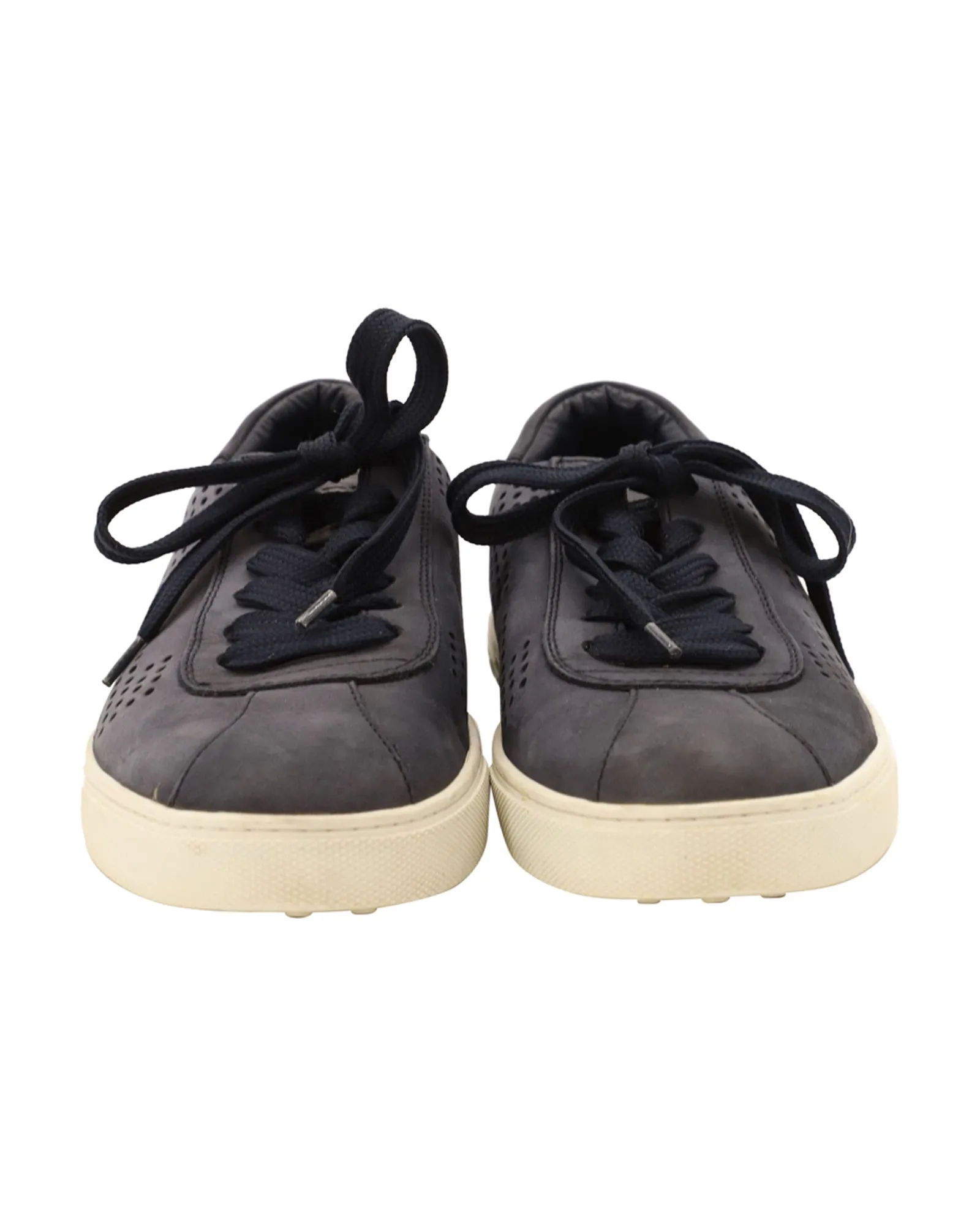 Tods Perforated Detail Lace Up Sneakers in Blue Suede