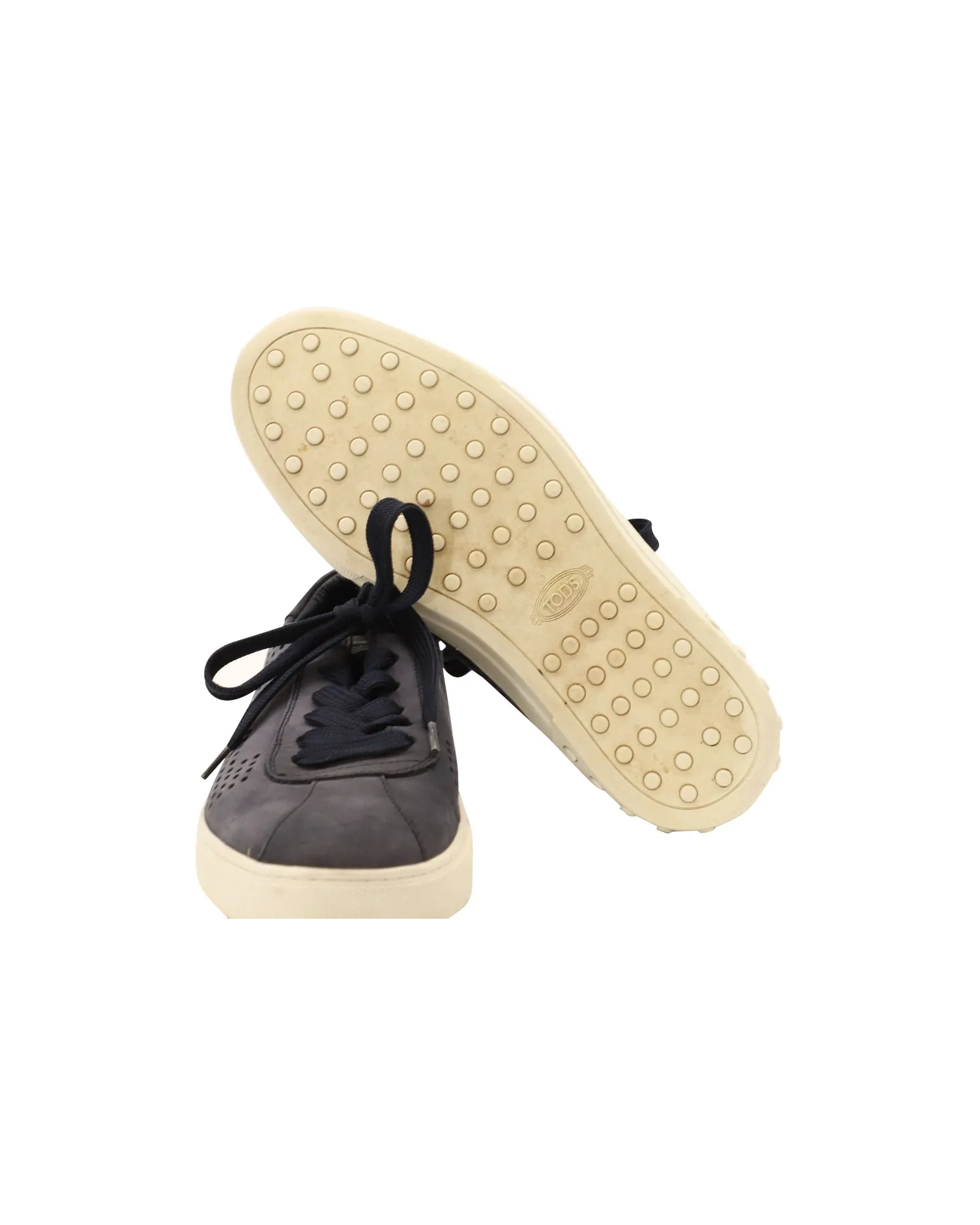 Tods Perforated Detail Lace Up Sneakers in Blue Suede