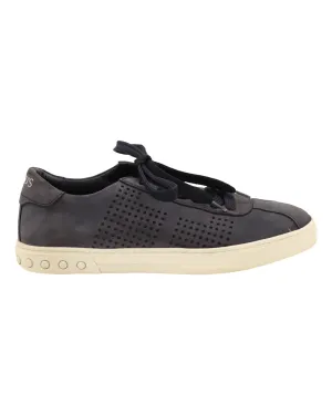 Tods Perforated Detail Lace Up Sneakers in Blue Suede