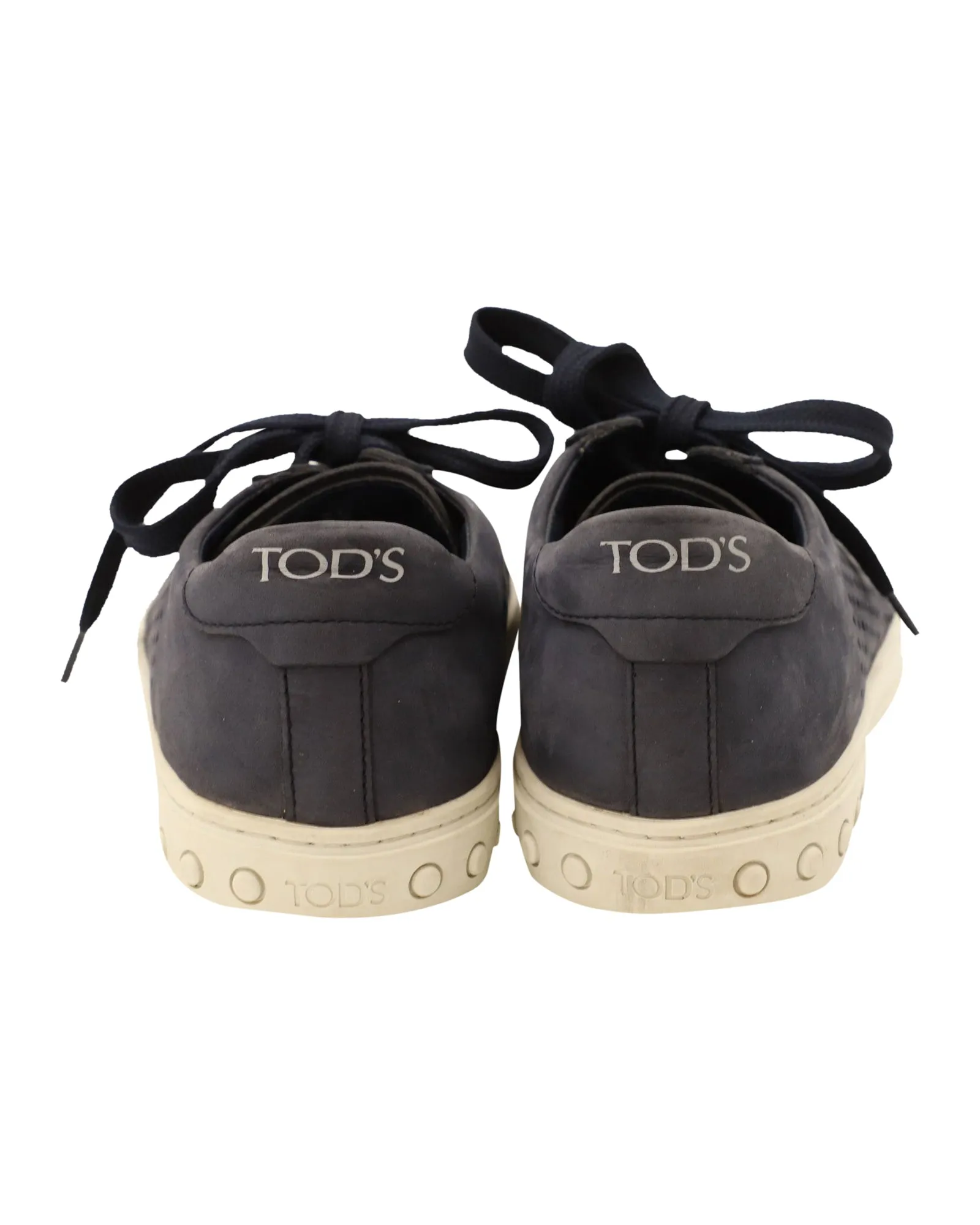 Tods Perforated Detail Lace Up Sneakers in Blue Suede