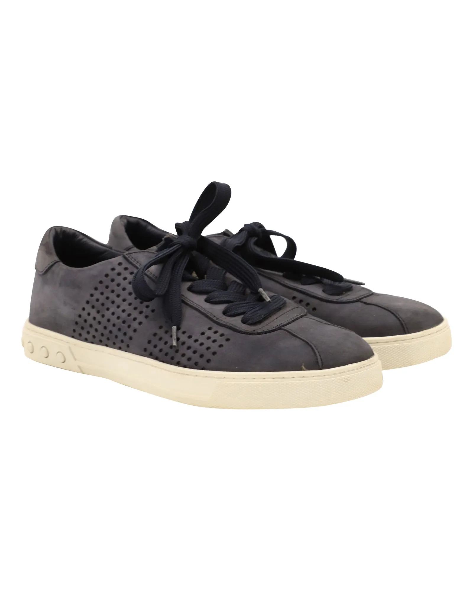 Tods Perforated Detail Lace Up Sneakers in Blue Suede