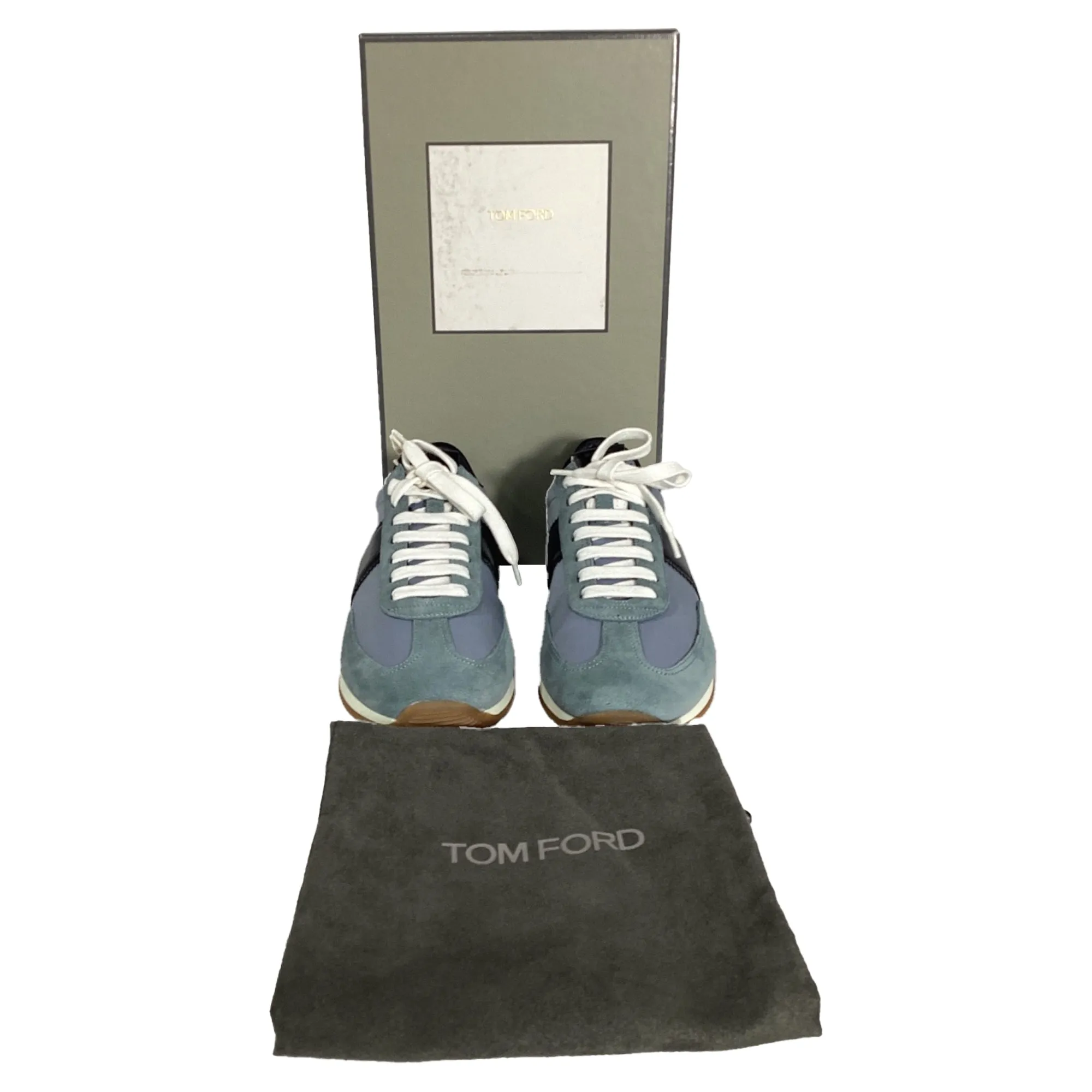 Tom Ford Lace-Up Low-Top Sneakers in Blue and Black Suede