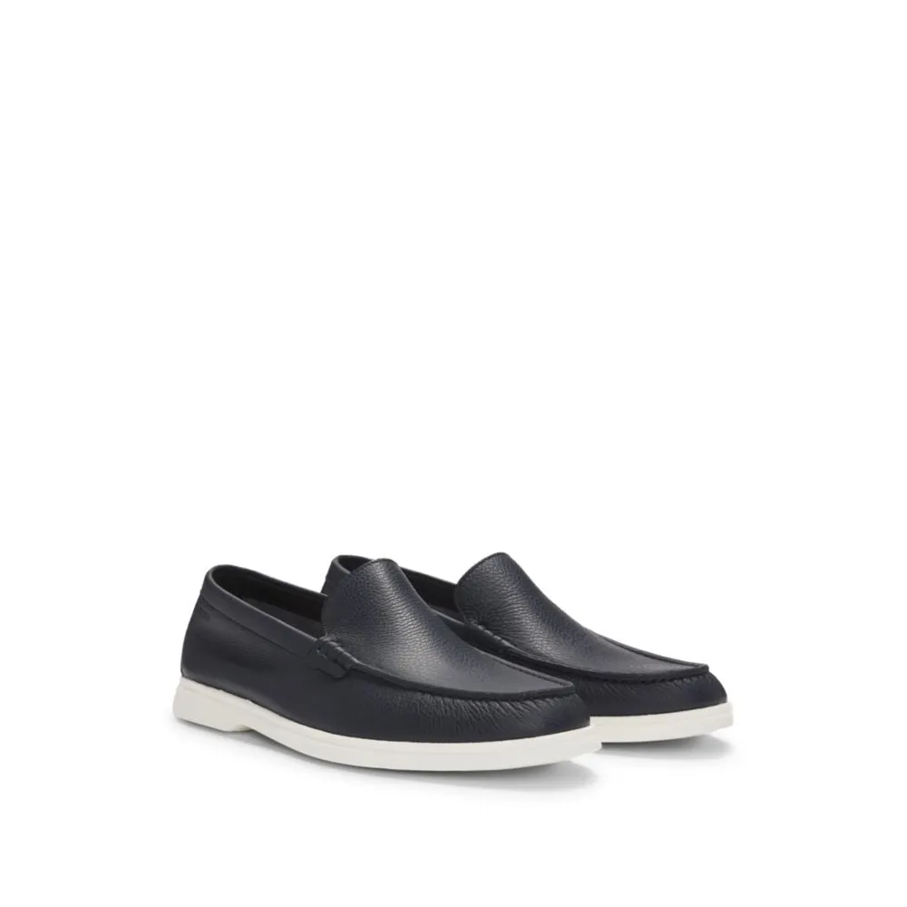 Tumbled-leather moccasins with logo detail