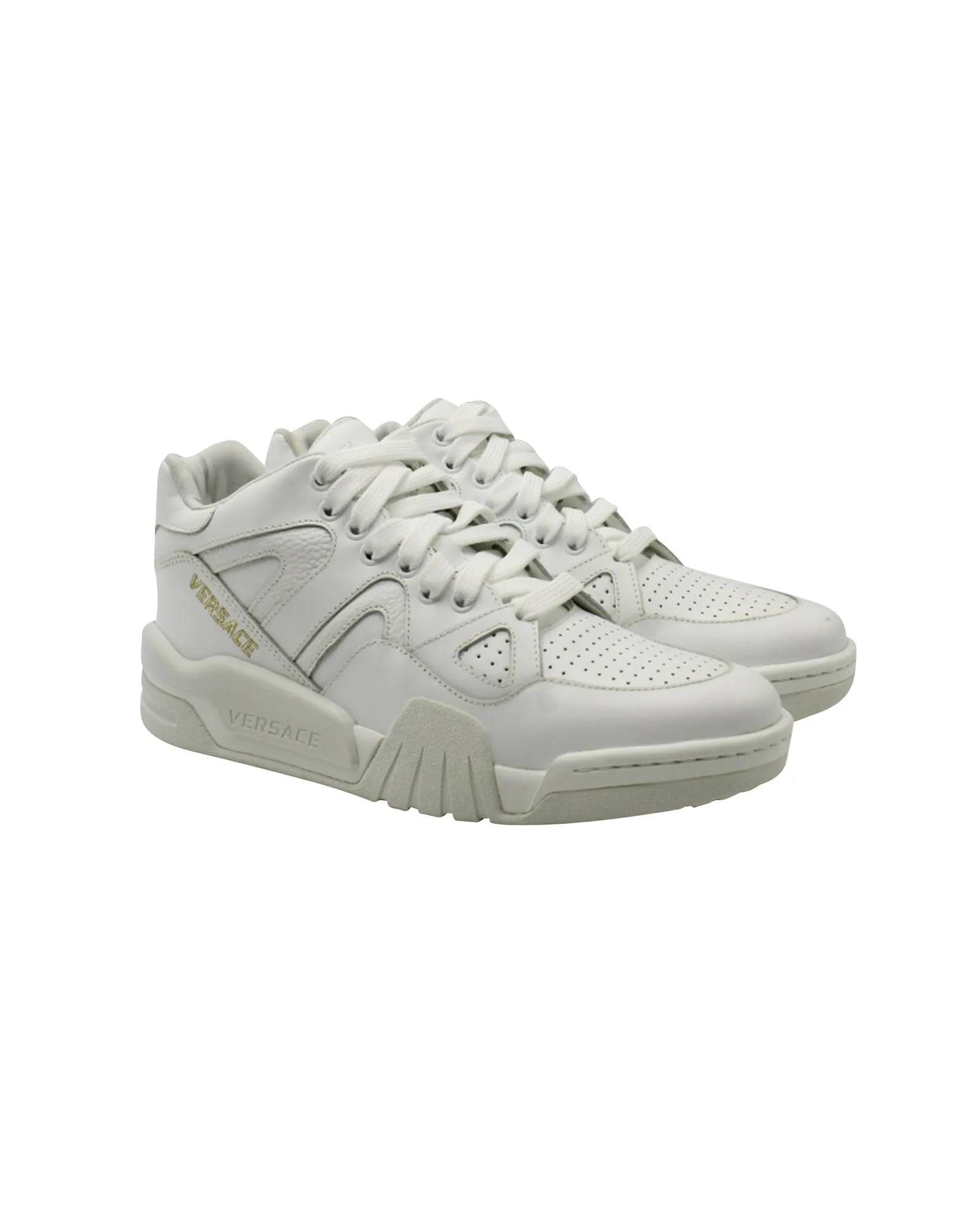 Versace Ophion Paneled Sneakers in White Leather