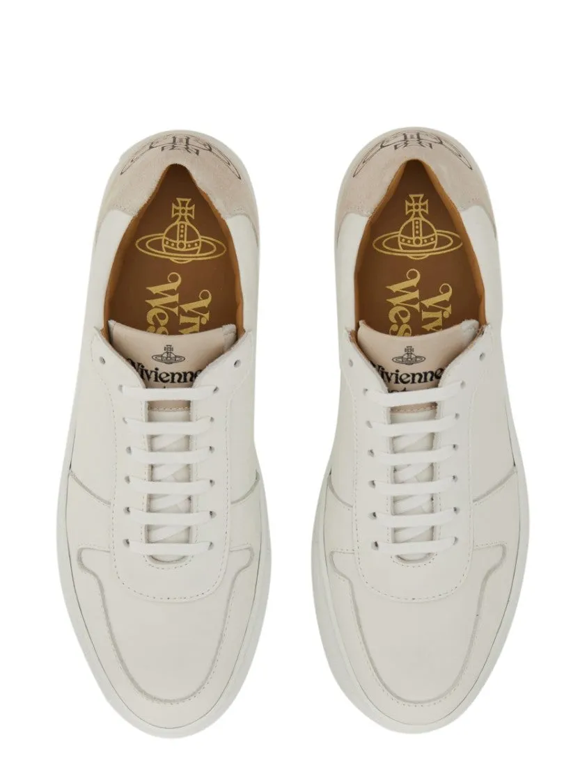 White Leather Sneakers With Embossed Logo