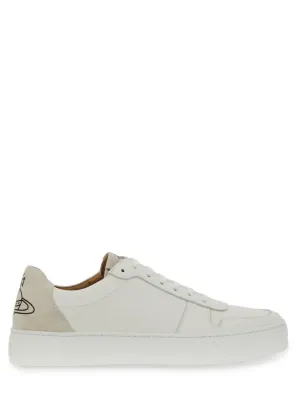 White Leather Sneakers With Embossed Logo