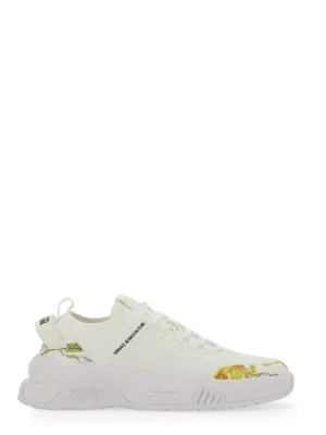 White Sneakers With Bold Logo And Textured Upper