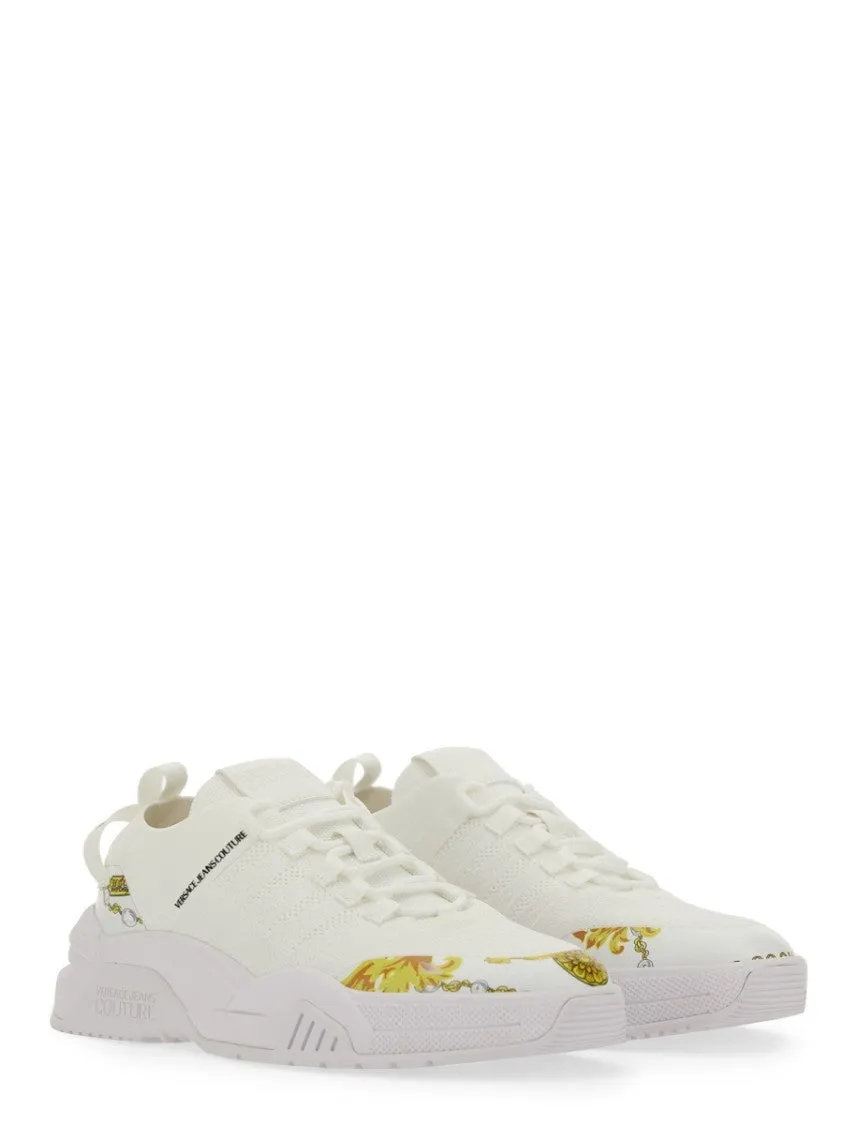 White Sneakers With Bold Logo And Textured Upper