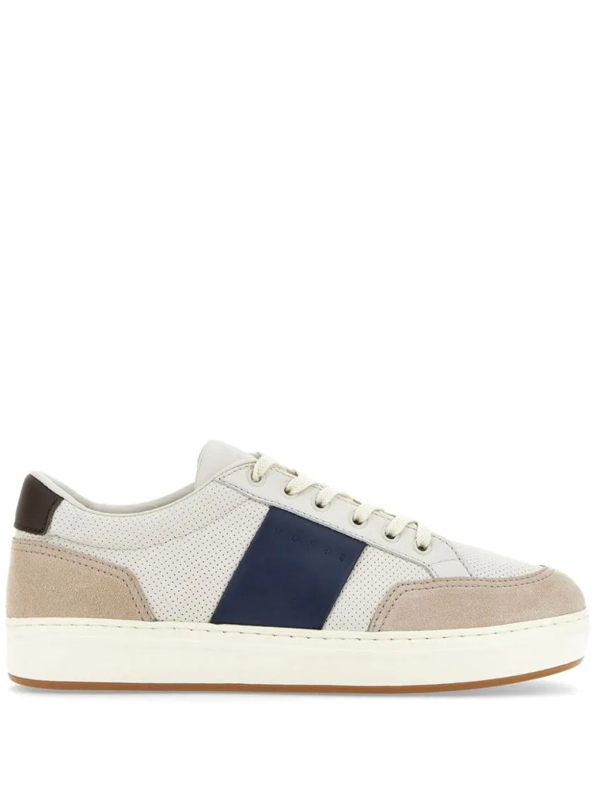 White Sneakers With Perforated And Smooth Textures