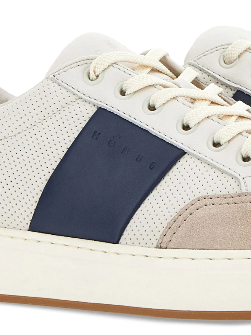White Sneakers With Perforated And Smooth Textures